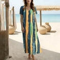 thumbnail image 7 of Gamivast Plus Size Dresses for Women V-Neck Short Sleeve Maxi Dress Floral Dress Loose Fit Long Dress Boho Beach Dress Vacation Sundress Resort Wear for Cruise Green XXL, 7 of 7