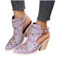 thumbnail image 5 of Anuirheih Summer Ladies Shoes Embroidered High Heel Closed Toe Sandals Casual Women's Sandals Sandals Women Clearance(Purple), 5 of 9