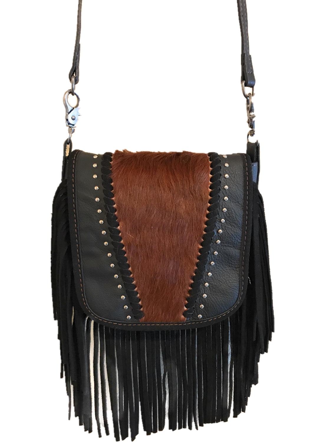 Handcrafted Leather Western Floral Tooled Cowhide Womens Fringe Clutch Crossbody 
