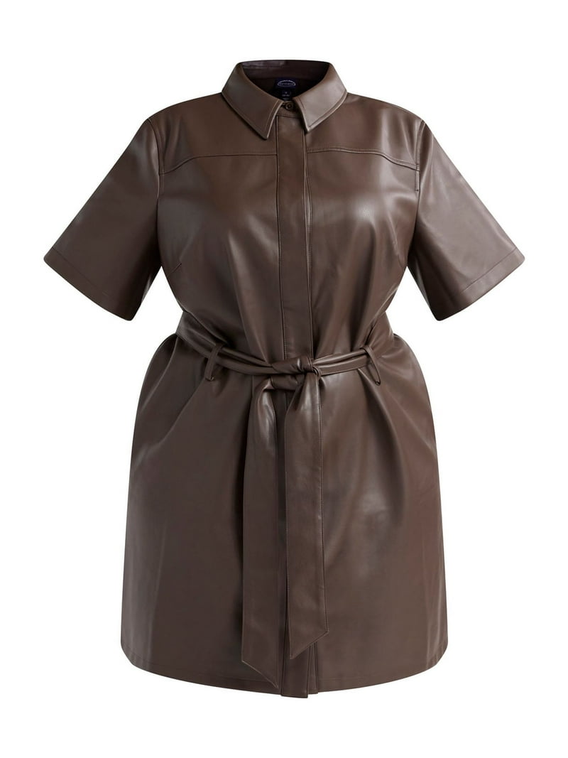 Scoop Women's and Women's Plus Faux Leather Collared Mini Shirt Dress with  Short Sleeves, Sizes XS-4X - Walmart.com