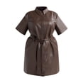 thumbnail image 2 of Scoop Women's and Women's Plus Faux Leather Collared Mini Shirt Dress with Short Sleeves, Sizes XS-4X, 2 of 5
