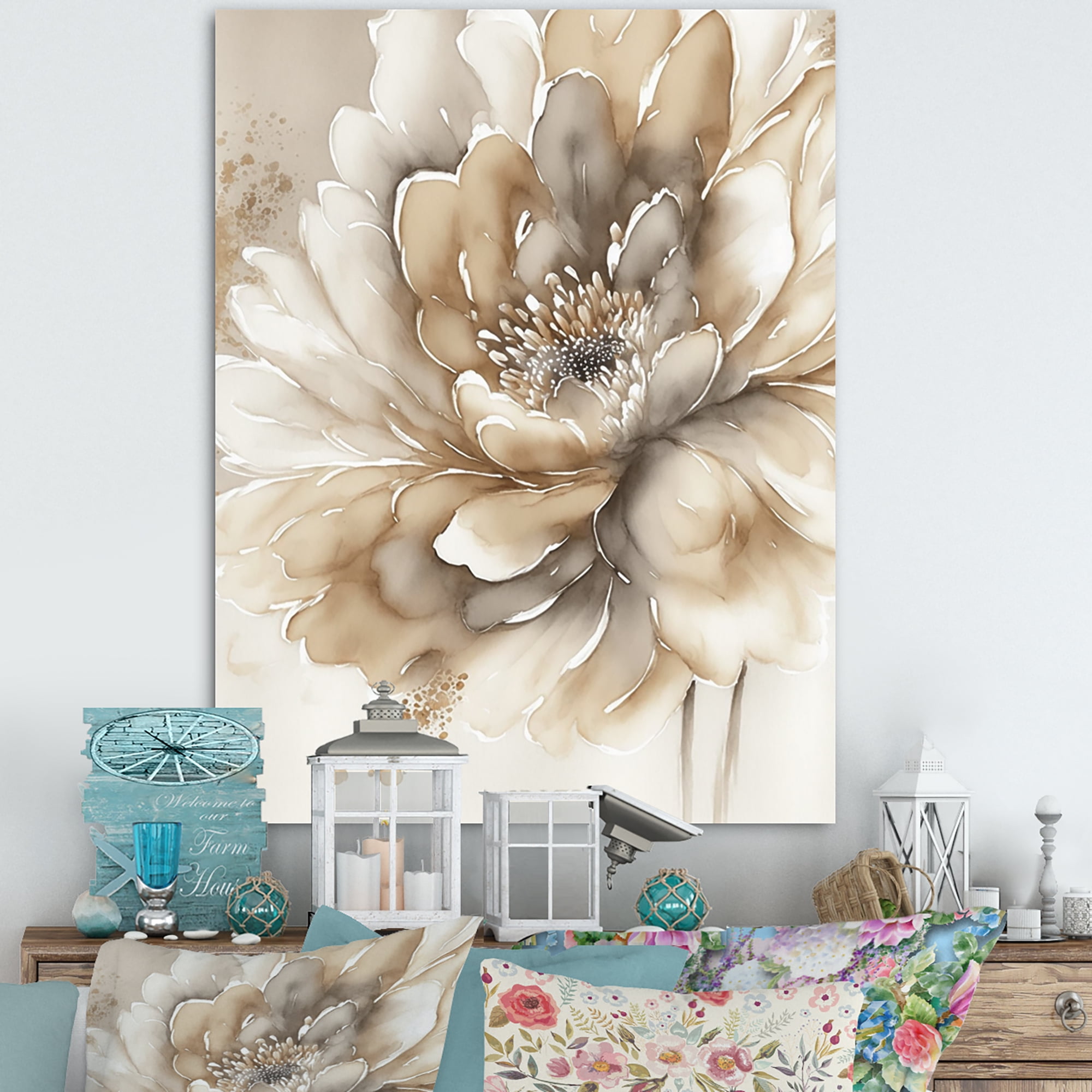 Designart Single Beige Flower IV Canvas Wall Art