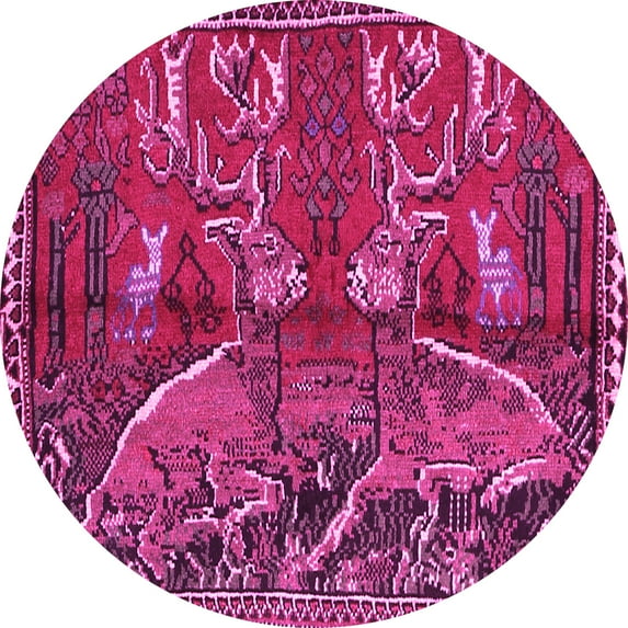 Ahgly Company Indoor Round Animal Pink Traditional Area Rugs, 8' Round