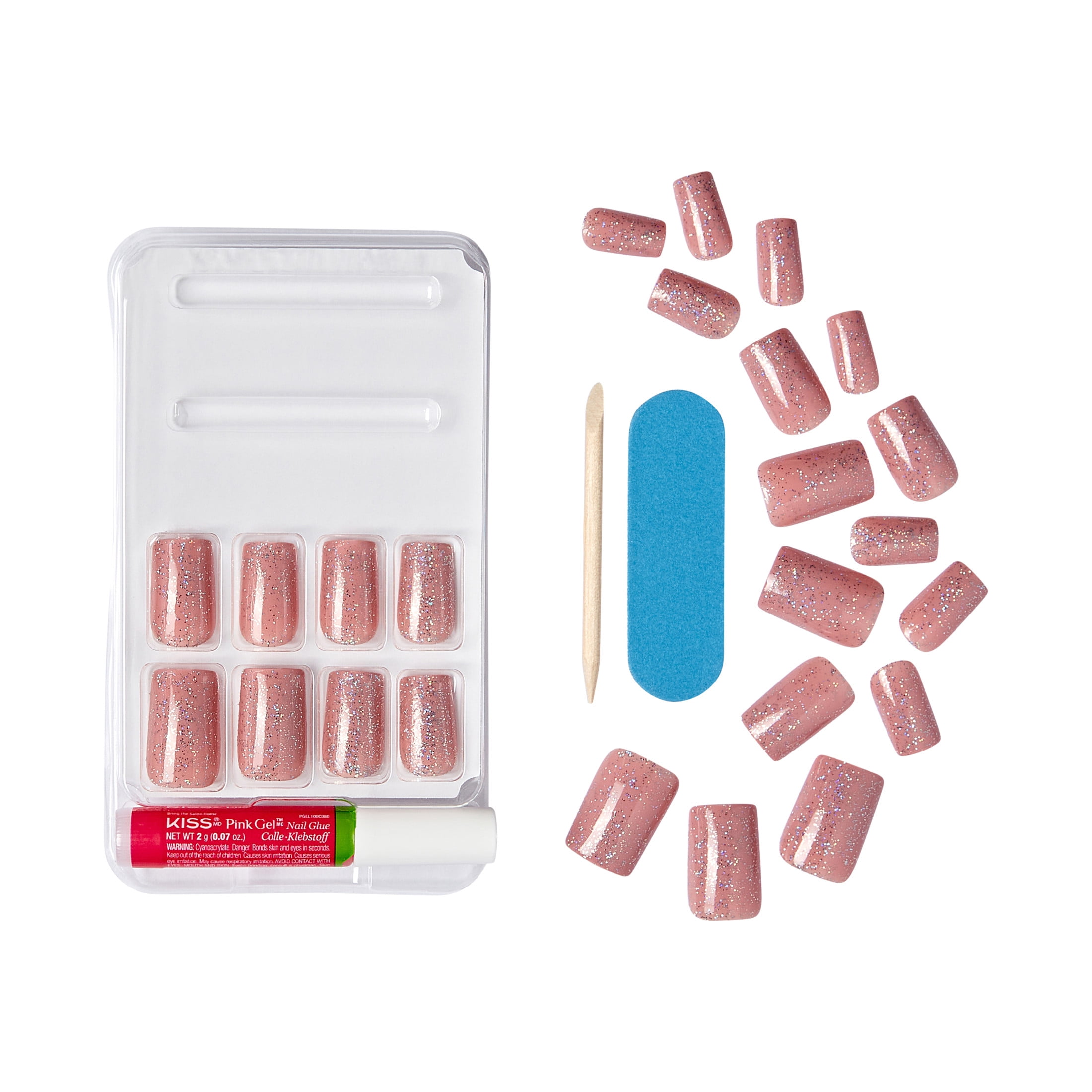 (4 pack) KISS Gel Fantasy Medium Square Glue-On Nails, Glossy Medium Pink, 28 pieces