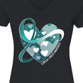 thumbnail image 4 of Inktastic Cervical Cancer Awareness Teal and White Ribbon Around Heart Women's V-Neck T-Shirt, 4 of 5