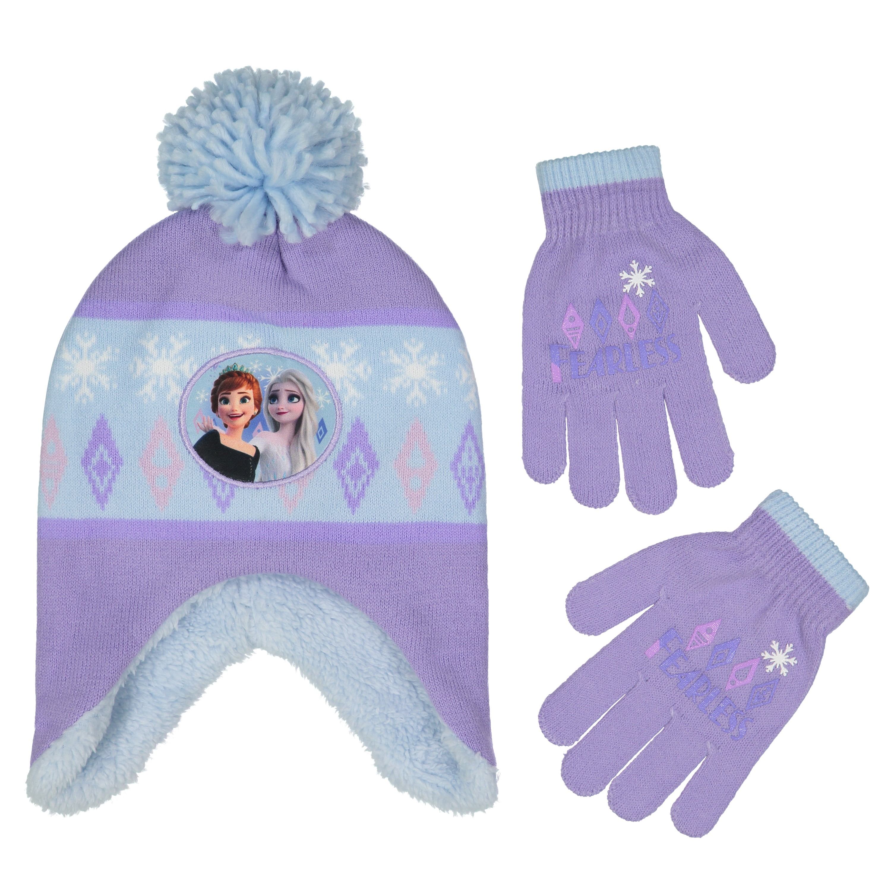 NEW Girls Beanie Hat Gloves Set Blue Disney Frozen Elsa Anna Sisters Knit Cap 