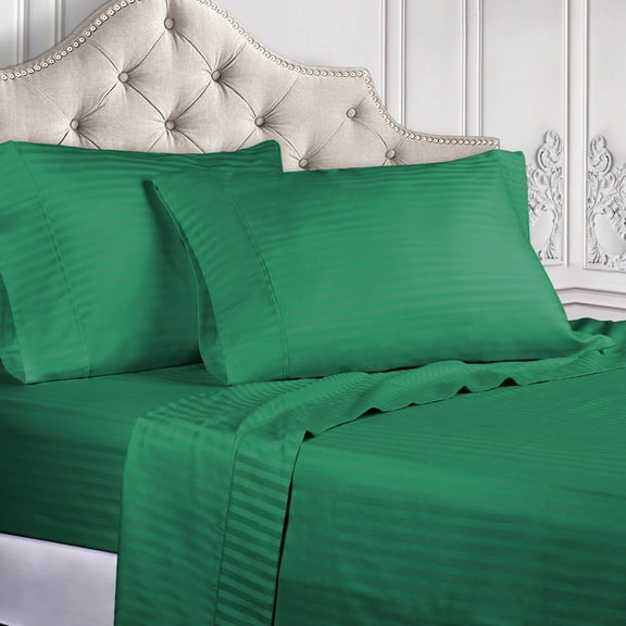 BNM 300 Thread Count Egyptian Cotton Stripe Sheet Set, Split King, Hunter Green