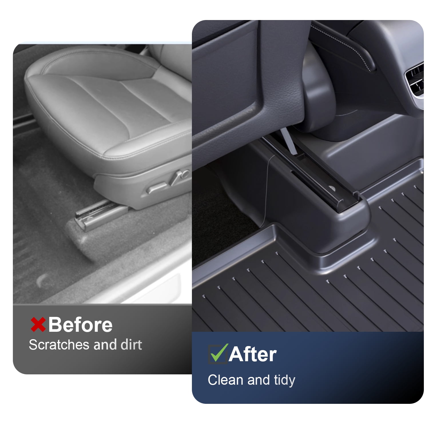 TJS for Tesla NEW Model Y (Juniper) Underseat Protector, Seat Slide Rail Cover Rear Row Under Seat Rail Anti-Kick Slide Fleece Interior Accessories 2025–2026