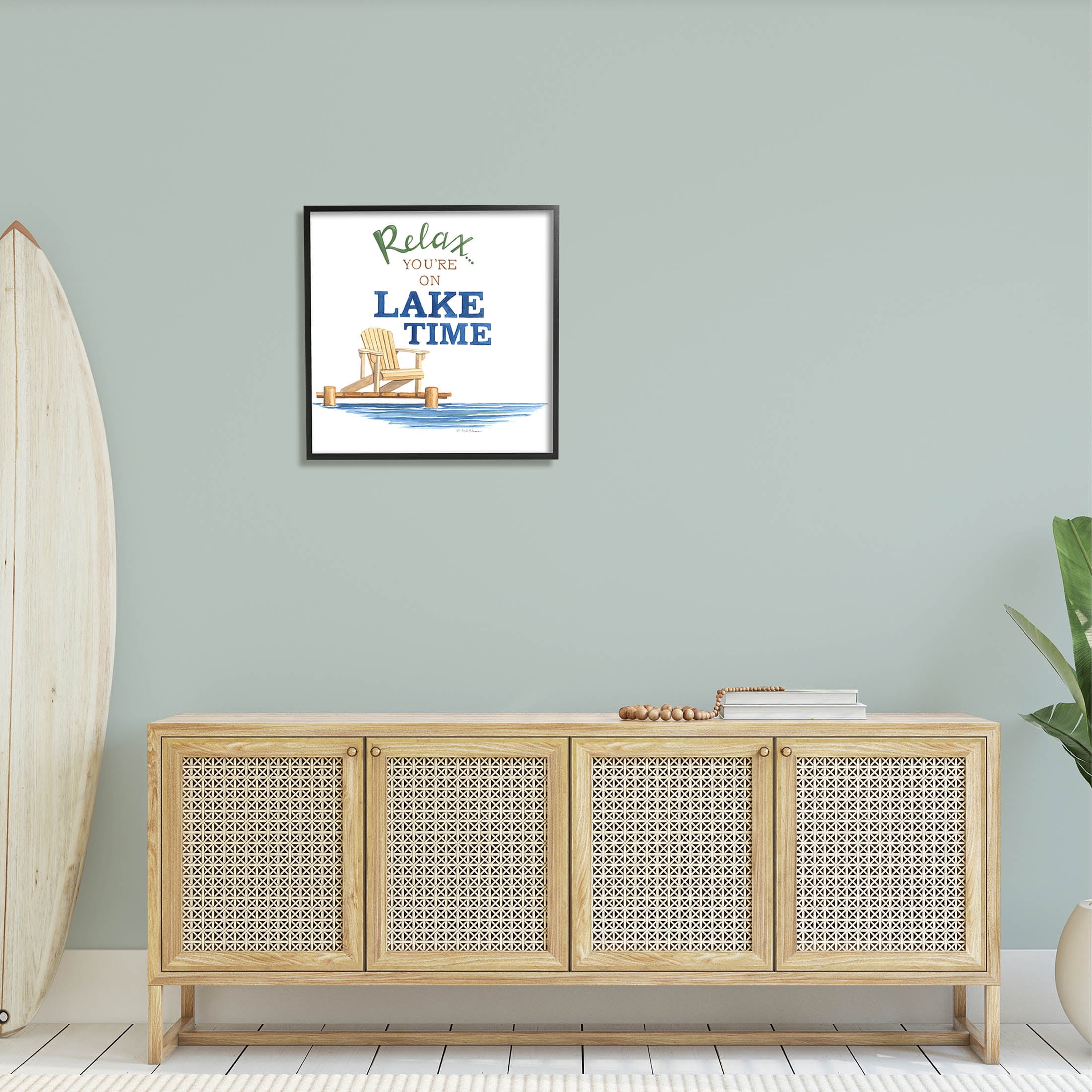Relax You're On Lake Time Phrase Inspirational Graphic Art Black Framed Art Print Wall Art
