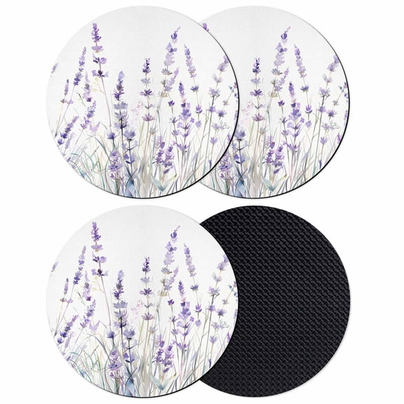 Lavender Floral Coasters Set of 4, Spring Flowers Botanical Plants Absorbent Coasters for Drinks, Coaster for Bar Office Dining Coffee Table Accessories Decor, Non Slip Round Desk Coaster