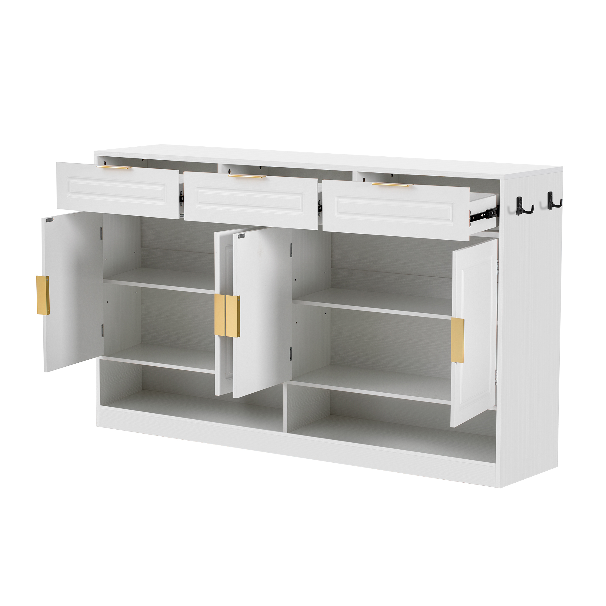 Euroco 59" Large Sideboard Buffet Cabinet with Storage, Farmhouse Multi-Functional Kitchen Storage Cabinet with 3 Drawers,Adjustable Shelf & Side Hook for Kitchen,Living Room,White