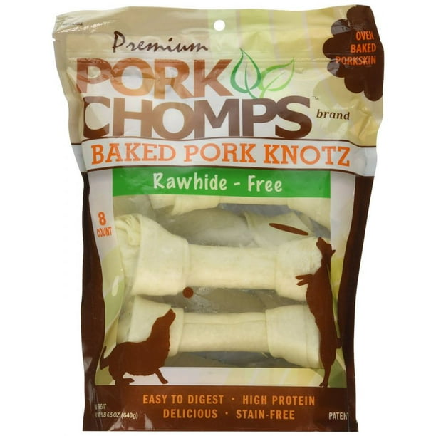 Premium Pork Chomps 7" RawhideFree Baked Pork Knotz, 8 Count