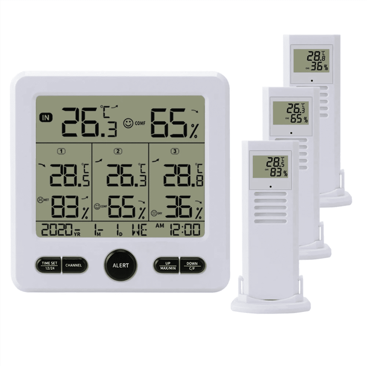 Weather Station Indoor/Outdoor Wireless Sensors Digital Thermometer Hygrometer LED LCD Display Thermometer(White)