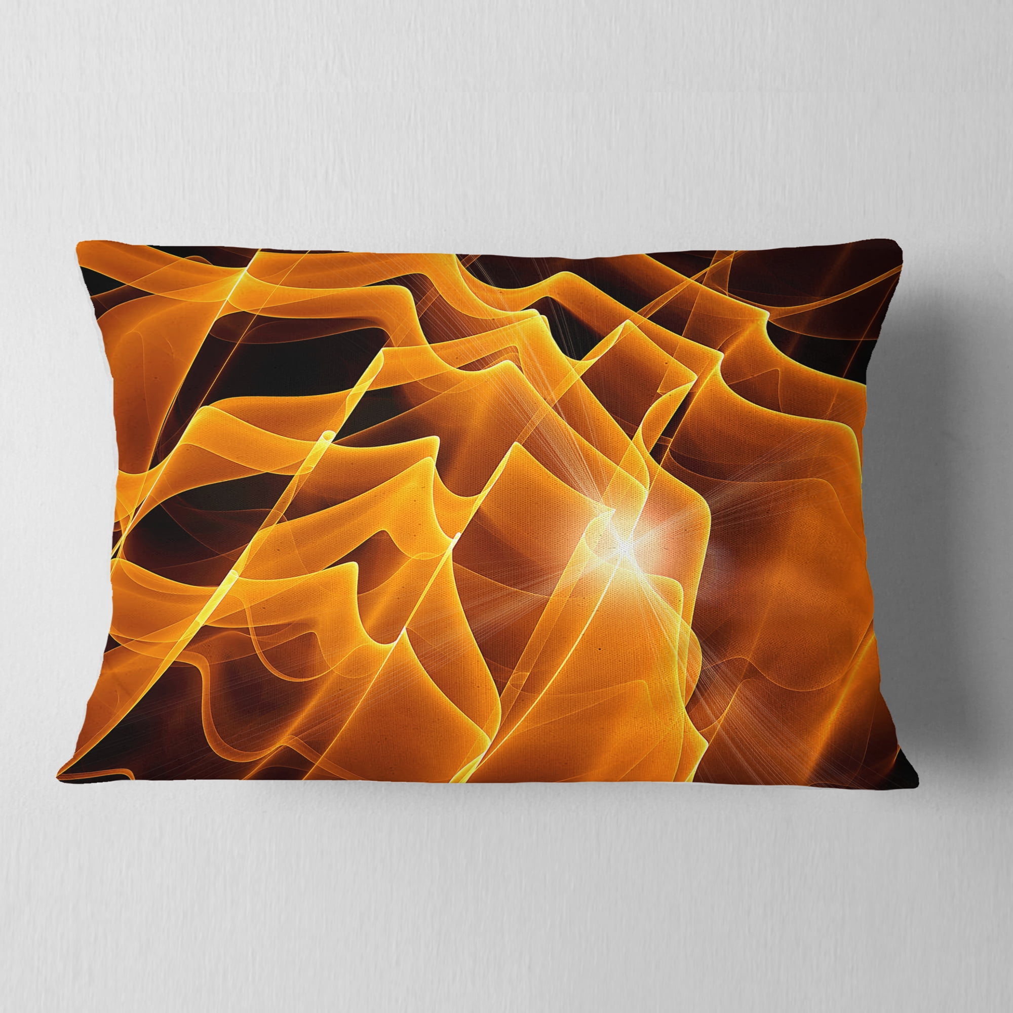 Designart Golden Yellow Abstract Fractal Design - Abstract Throw Pillow - 12x20