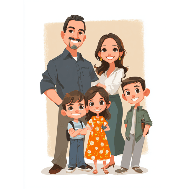 Cartoon Family Portrait Canvas Wall Art 15.75x11.81 Inches