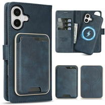 Allytechgroup 3 In 1 Magnetic iPhone 16e Case with Detachable Wallet & Card Holder, Compatible with Mag-safe PU Leather Folio Cover RFID Protection Phone Case for Apple iPhone 16e,Blue