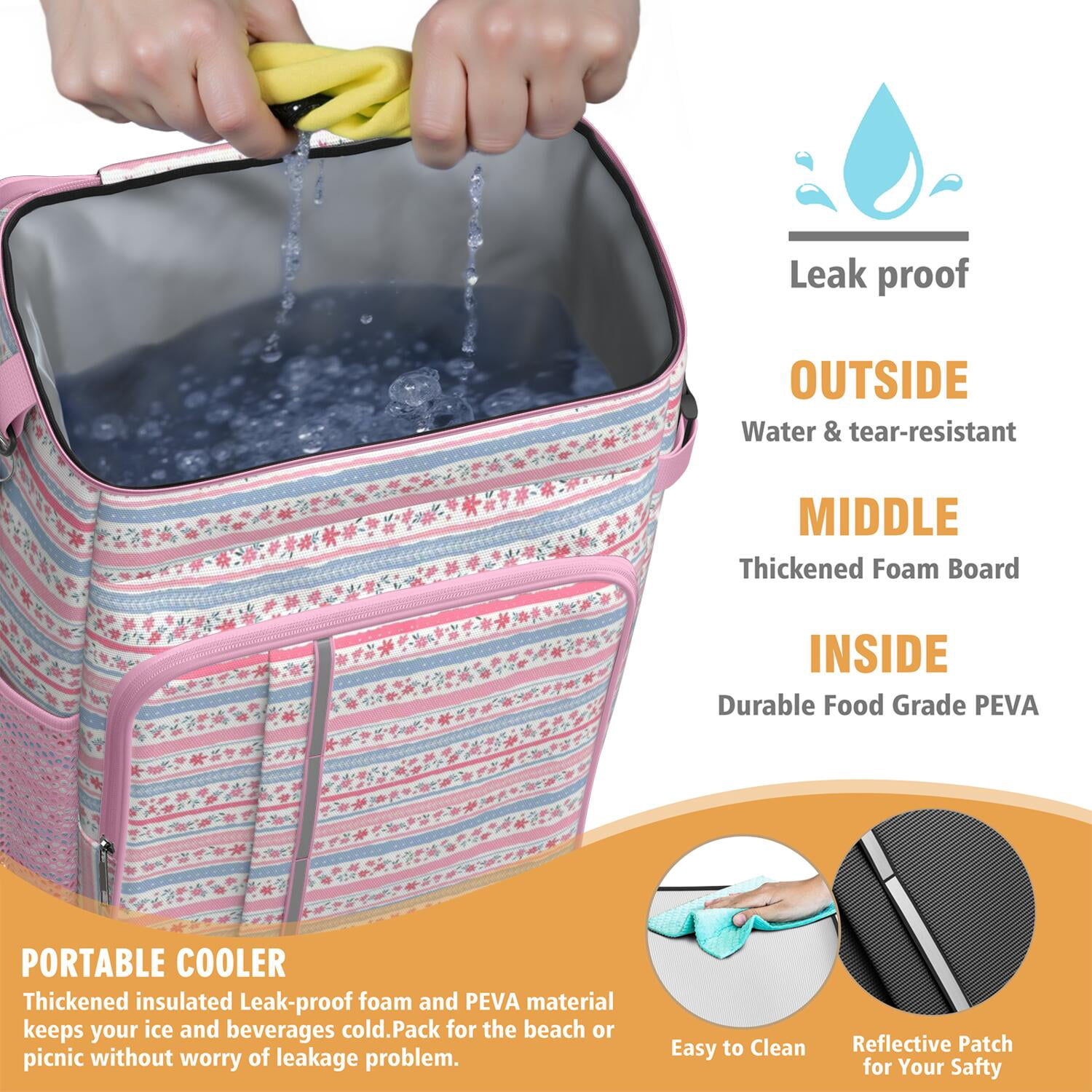 Travel Cooler Bag - Pioneer Flower Camping Beer Cooler Backpack with Bottle Opener- Waterproof Insulated Picnic Backpacks - Cooler Bag for Beach