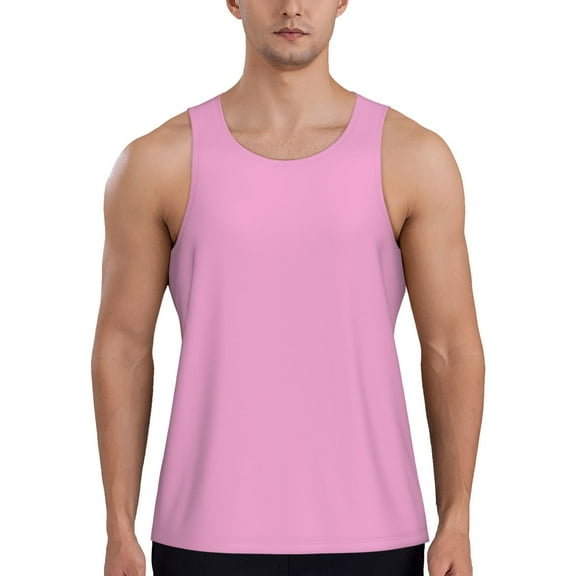 Gukieu Pink Print Men's Quick Dry Fitness Vest, Round Neck Sleeveless Fitness Bodybuilding Top-Small
