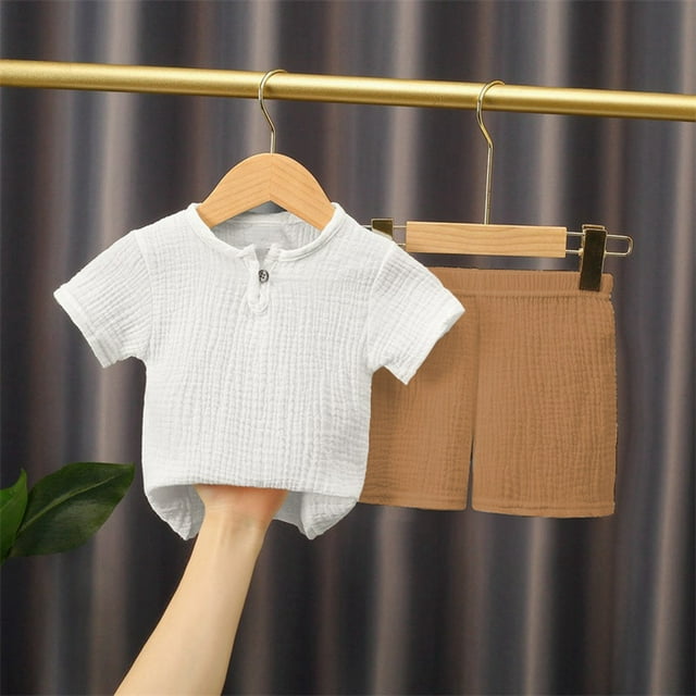 Boys Summer Outfit Set Soft Linen Blend Short Sleeve Tee and Comfortable Shorts