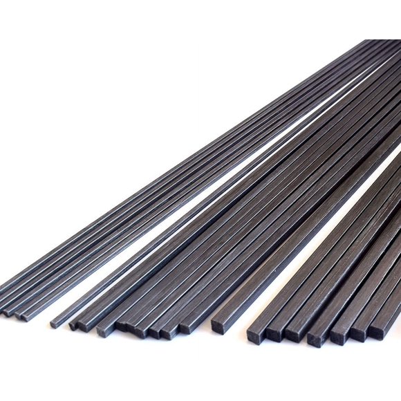 8 Pcs Tiges en Fibre Carrées 2.0mm Carbon 2.0x2.0x300mm, Tube Carré Solide (pultrusion) Longueur 300mm, 1.4/2/3/4/6mm Disponibles