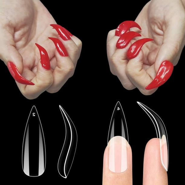 Funda completa de gel transparente con tacón de aguja curvo NOVO OVO de Nail Tips, 120 unidades