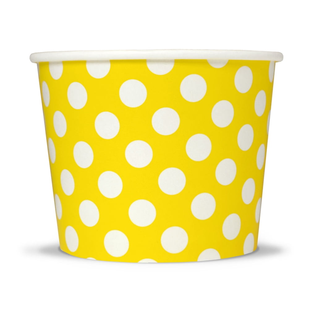 Yellow Paper Ice Cream Cups 6 oz Polka Dotty Dessert Bowls Comes In