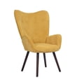 thumbnail image 2 of Velvet Accent Chair, Modern Upholstered Side Armchair with Wood Legs, Tufted Button Wingback Sofa Chairs Tall Back Reading Chair for Living Room, Bedroom, Reading Room, Yellow, 2 of 7