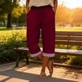 thumbnail image 5 of JJHGVB Cotton Linen Capri Pants crop pants for women womens capris for summer Striped linen capris for women Summer Long Shorts mid-calf length Slacks women's capris Capris for Women A674-Wine S, 5 of 7