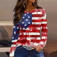 thumbnail image 3 of Nokdvo Women American Flag Shirt Long Sleeve USA 4th Of July Independence Day T-Shirt Patriotic Star Stripes Tees Plus Size Crew Neck Tshirts Black 2XL, 3 of 5