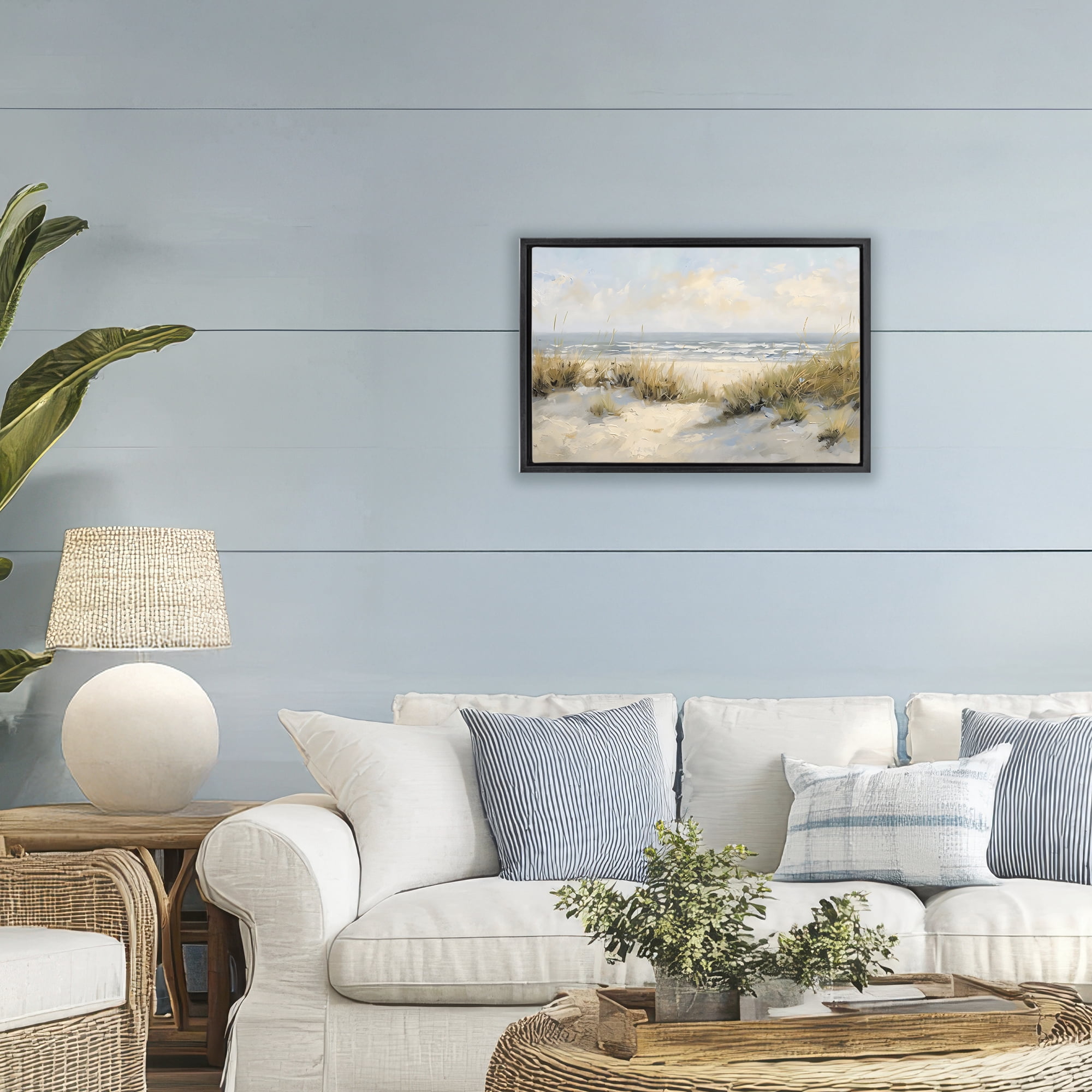 Stupell Industries Coastal Birds Over Dunes Black Framed Floater Canvas Wall Art, design by Creative Studio