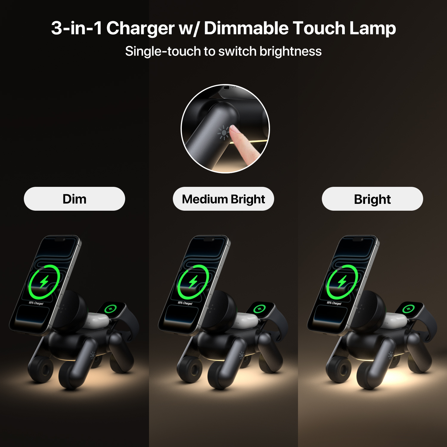 Waloo 3-in-1  Puppy Wireless Charger Stand for iPhone, Apple Watch & AirPods