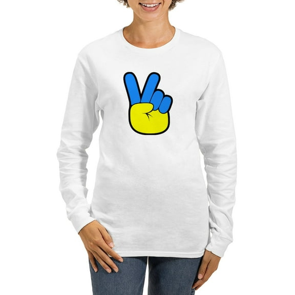 CafePress - Ukrainian Flag Peace Sign Ukra Long Sleeve T Shirt - Women's Long Sleeve Graphic Casual T-Shirt