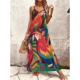 thumbnail image 2 of Multicolor Parrot And Tropical Print V-Neck Sleeveless Maxi Dress For Women, 2 of 4