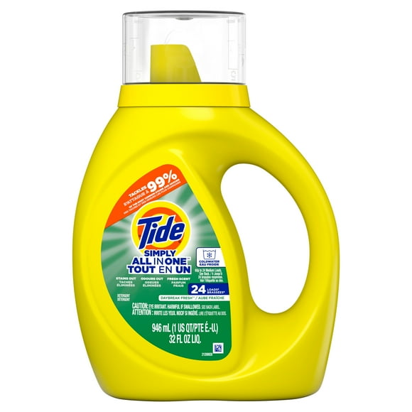 Tide Simply All-In-One Liquid Laundry Detergent, Daybreak Fresh Scent, 24 Loads, 946 mL, TIDE TD SMPLQ HEC DF 24LD