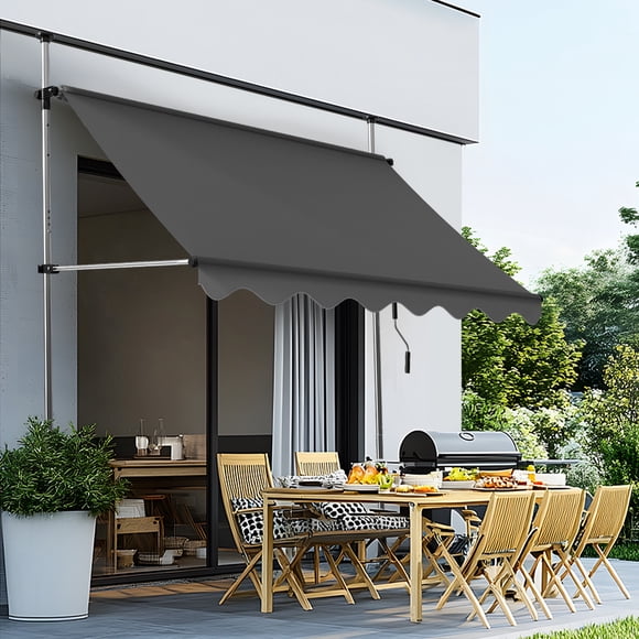 Luxvie Retractable Awning 8.2', Waterproof Patio Awning, Sun Shade Awning with Manual Crank Handle, Aluminum Frame, 180 g/㎡ Polyester Fabric, for Deck, Porch, Balcony, Dark Grey