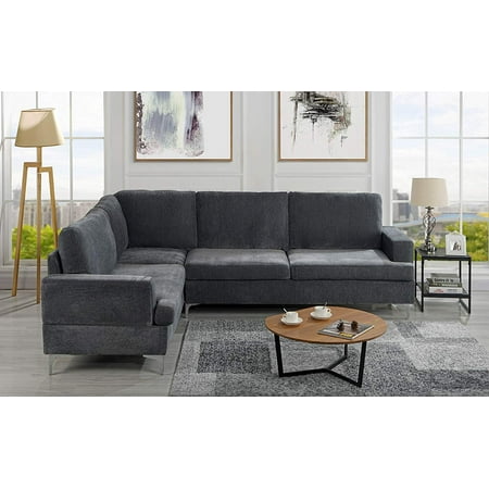 Velvet Sectional Sofa Clic Living Room L Shape Couch Dark Grey