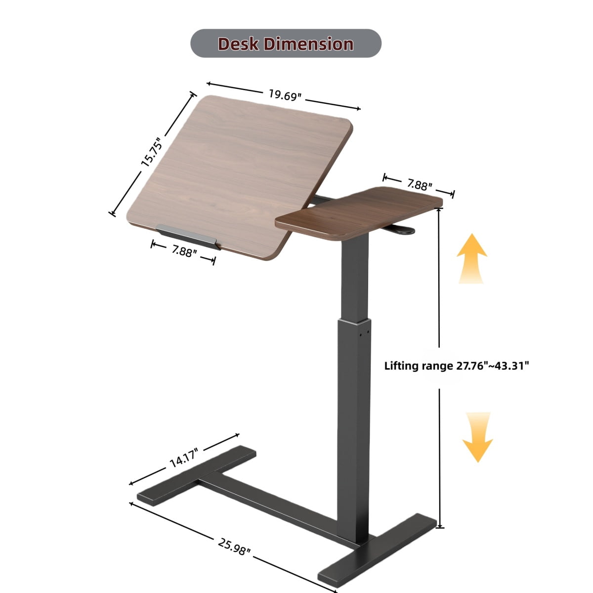 Mobile Height   Angle Adjustable Standing Desk  Flip Desktop Rolling Laptop Table Walnut + Black