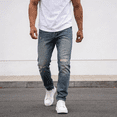 thumbnail image 5 of 2026 New Men's Light Wash Distressed Straight Leg Stretch Jeans: Durable Flex Denim | Standard Sizing (30-40), 5 of 6