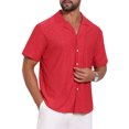 thumbnail image 5 of INSPIRE CHIC Men's Camp Collar Button Down Short Sleeve Hollow Texture Knit Shirts L Red, 5 of 6