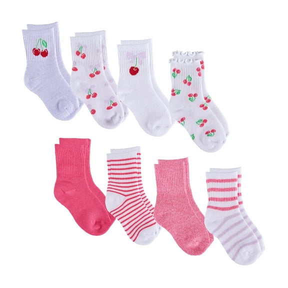 Aeropostale Girls Full Cushion High Quarter Kids Socks (8-pack) – Cherry Bow Lettuce Cuff