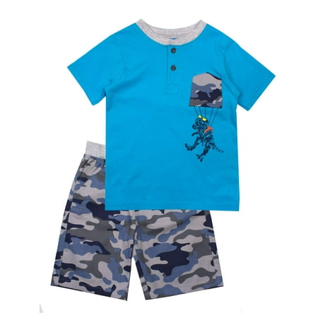 - Short Sleeve Graphic Tee and Twill Pull On Shorts, 2-Piece Outfit Set (Little Boys)