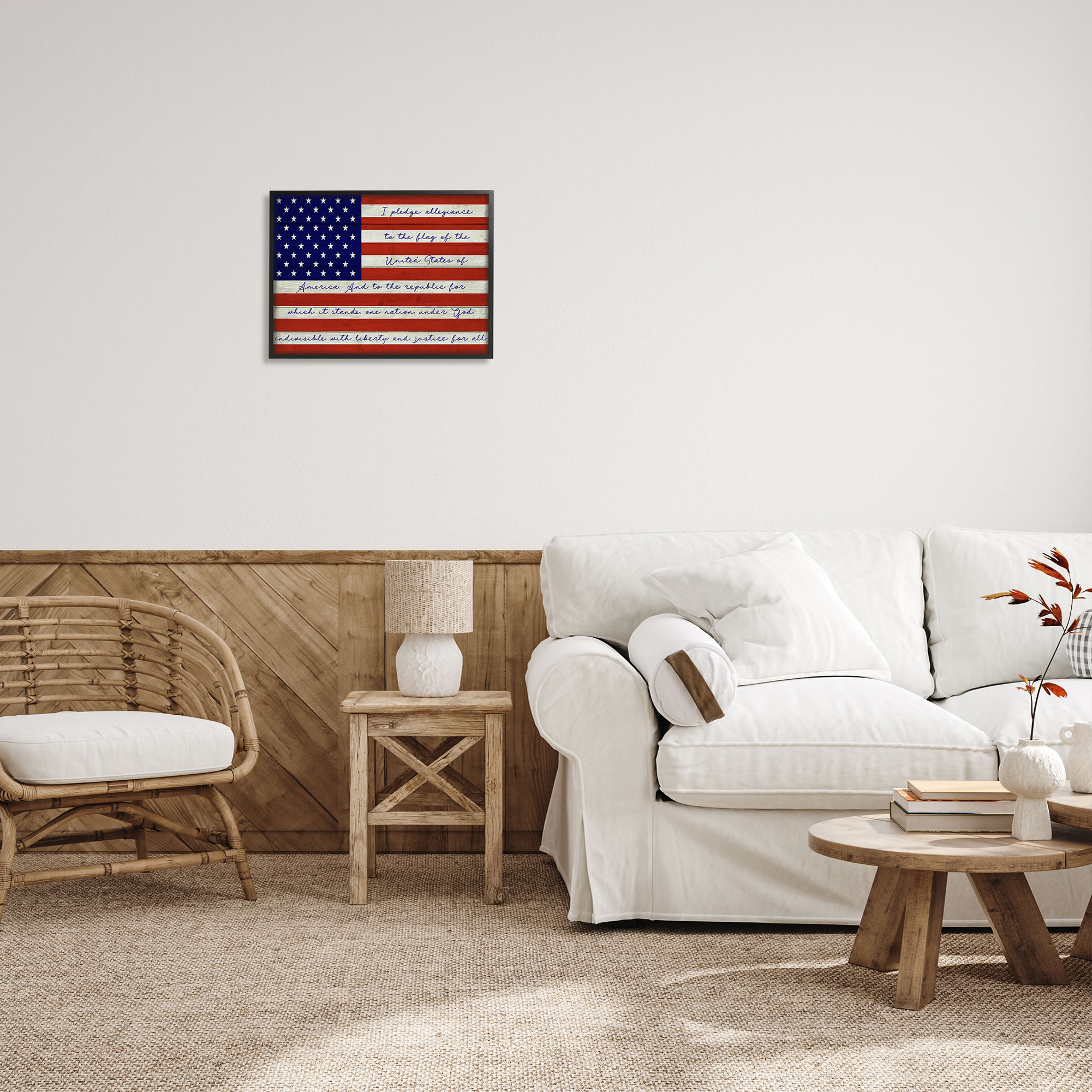 Stupell Industries Pledge of Allegiance Flag Inspirational Painting Black Framed Art Print Wall Art, 20 x 16