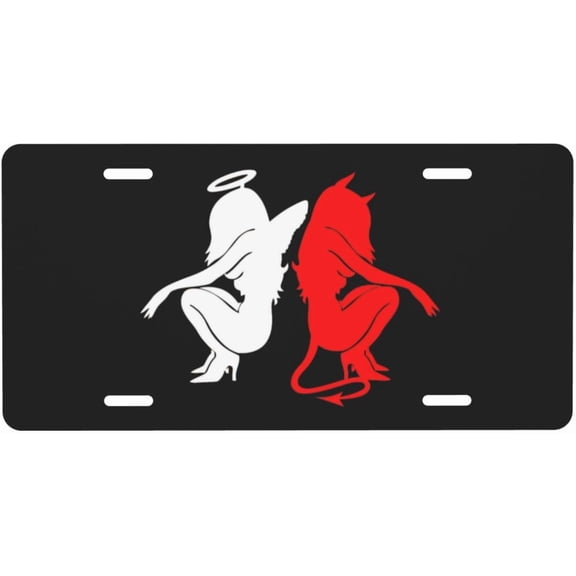 Devil Gemini Angel Demon License Plate Aluminum Decorative Front License Plates Funny Metal Car Plate 6"X12" Novelty Vanity Tag Cover with 4 Holes Car Decor Accessory