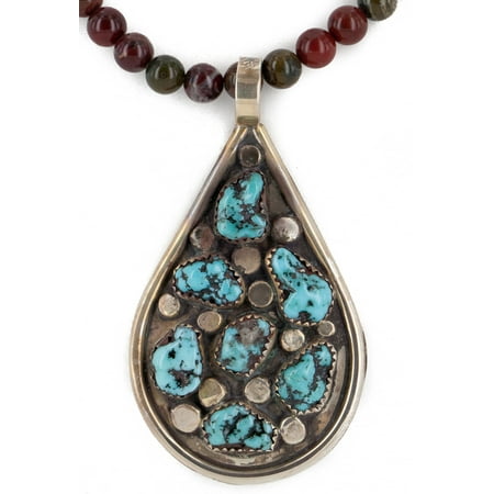 Natural Turquoise Nugget Necklace (.925 Sterling Silver Handmade Certified Authentic Navajo Nugget Natural Turquoise Agate Native American)