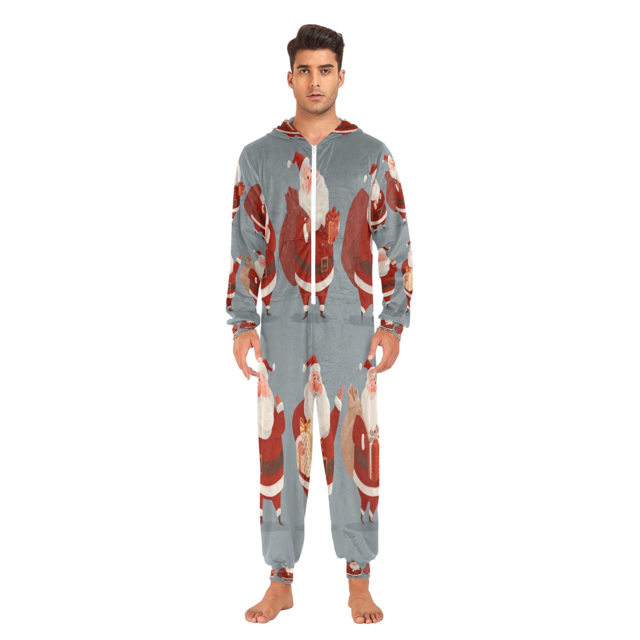 1-Pack Onesie Jumpsuits For Men&Women Winter One Piece Zipper Pajamas Playsuit Set Cartoon Santa Claus