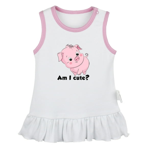 Am I Cute? Funny Dresses For Baby, Newborn Babies Animal Pig Pattern Skirts, Infant Princess Dress, 0-24M Kids Graphic Clothes (White Sleeveless Dresses, 0-6 Months)