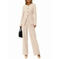 thumbnail image 3 of Women Suits 2 Piece Set Business Casual Dressy Blazer Jacket and Wide Leg Pantsuits Formal Outfits Cream White XXL, 3 of 10