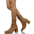 thumbnail image 4 of Delicious Women's Square Toe Flare Block Heel Soft Stretch Ankle Boot, Camel, 7 M US, 4 of 4