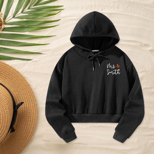 Sudadera con capucha corta para mujer, suéter, Tops, regalo negro, sudadera con capucha, ropa para otoño, trabajo en la calle, desplazamientos, mochil