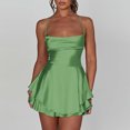 thumbnail image 2 of Women's Sexy Backless Satin Mini Dress Layered Ruffle Hem Tie Back Graduation Dress, 2 of 7